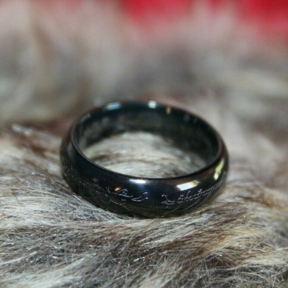 6mm Ring Lord of the Rings Black Plated Stainless Steel Engraved Unisex Gift - Picture 4 of 8